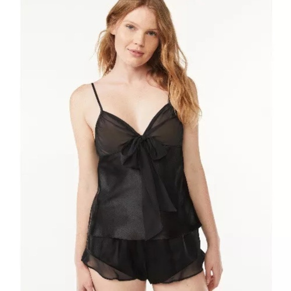 joyspun Other - JOYSPUN Black Baby Doll Bow Trim Satin CAMI LINGERIE SET - Size 4-6